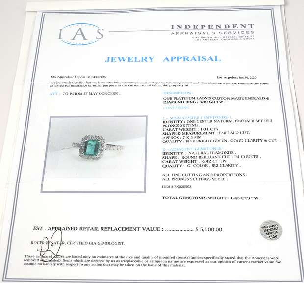 Traditional Emerald & Diamond Ring, Platinum