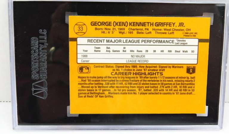 Ken Griffey, Jr 1989 Rookie Baseball Card, Graded MT8