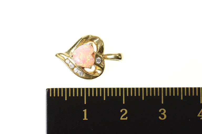 10K Yellow Gold Heart Syn. Opal CZ Accent Love Symbol Pendant
