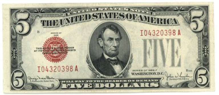 Choice CU 1928-F Small Size Series $5 Red Seal Note