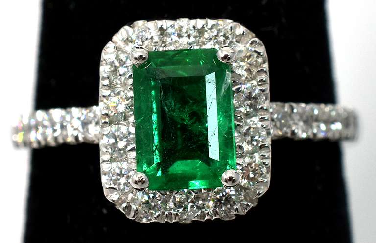 Traditional Emerald & Diamond Ring, Platinum