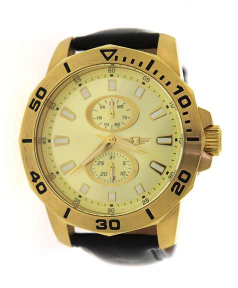 Invicta Gold Dial Black Leather Watch