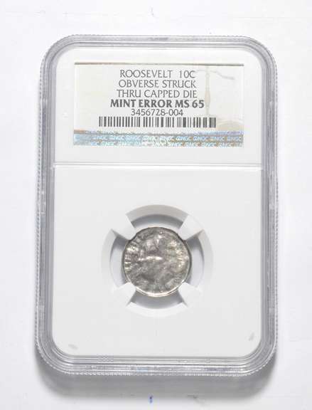 MS65 Error No Date Roosevelt Dime Obverse Struck Thru Capped Die - NGC