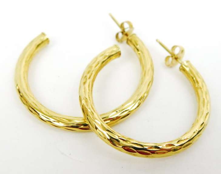 Vintage 14K Diamond Cut Hoop Earrings