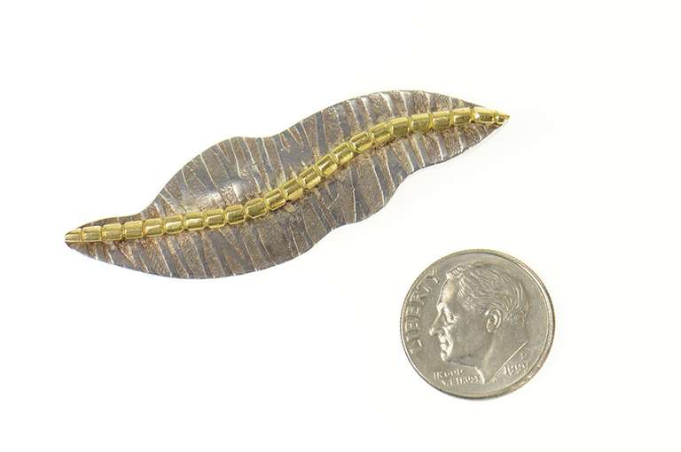 Sterling Silver Two Tone Zebra Pattern Leaf Statement Pin/Brooch