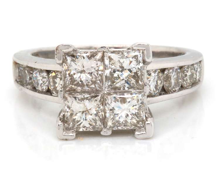 Fancy 14kt WG Princess Cut Diamond Cluster Ring