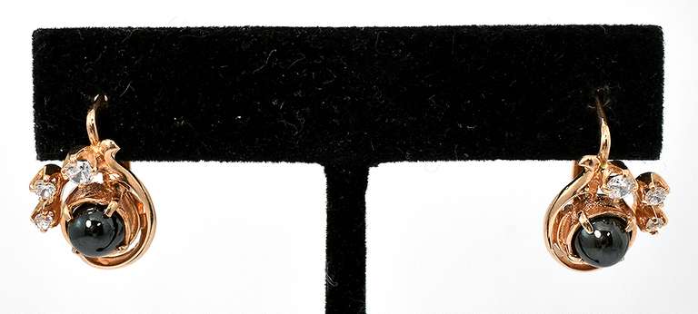 Interesting Hematite & CZ Earrings in 14KT Rose Gold