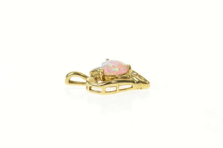 10K Yellow Gold Heart Syn. Opal CZ Accent Love Symbol Pendant