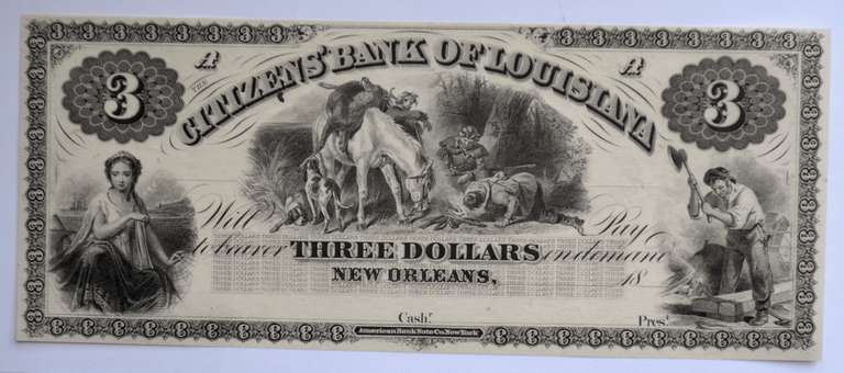 $ 3 Unc Citizens Bank Of Louisiana New Orleans Unc Note