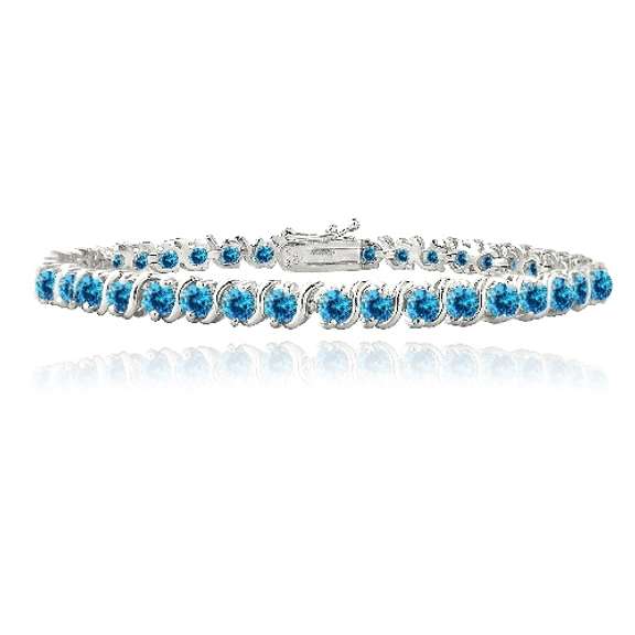 Silver Tone 4.85ct London Blue CZ S Design Tennis Bracelet