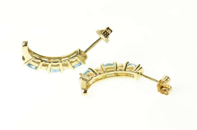 14K Yellow Gold Blue Topaz Diamond Accent Semi Hoop Earrings