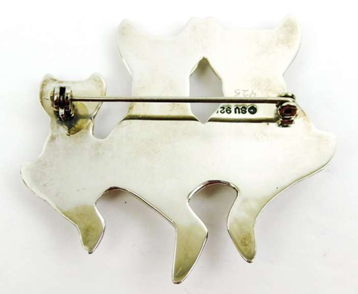 Sterling Silver Triple Cat Brooch