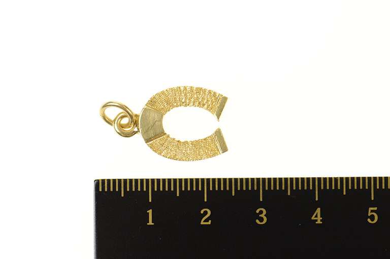 14K Yellow Gold Retro 1960's Textured Horse Shoe Lucky Charm/Pendant