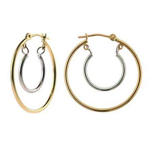 14K Yellow Gold over Sterling Silver & White Gold Hoop Within A Hoop Earrings