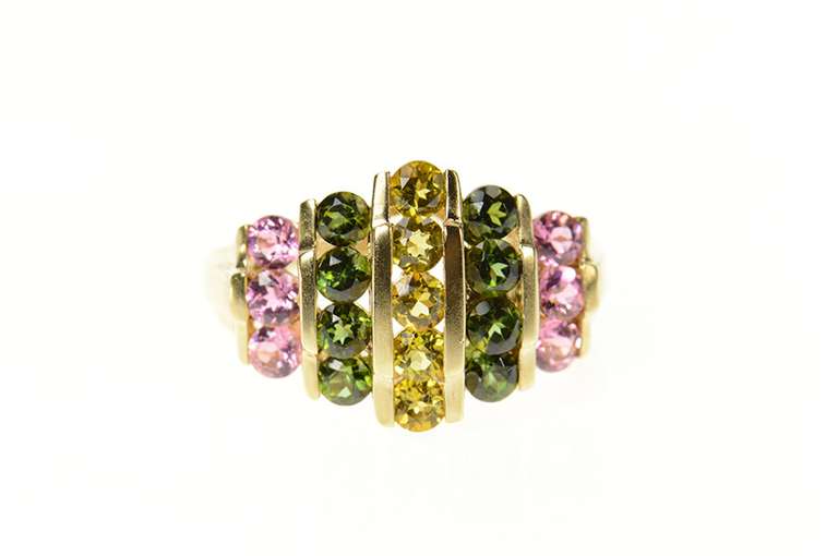 10K Yellow Gold Graduated Yellow & Pink Topaz Tourmaline Ring