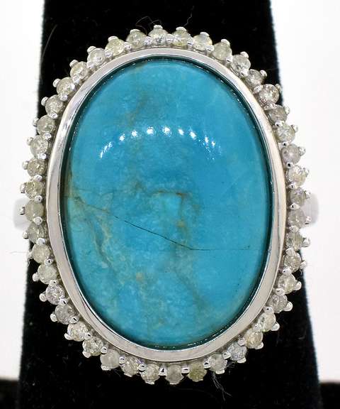 Stunning Turquoise & Diamond Ring in Sterling Silver