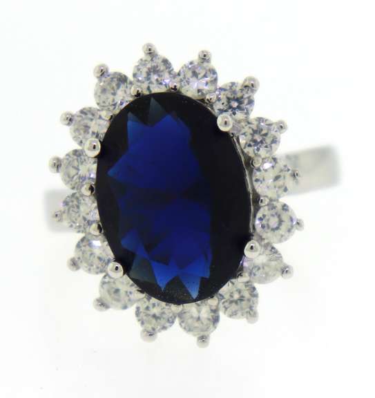 Blue and Clear Gemstone Sterling Silver Ring
