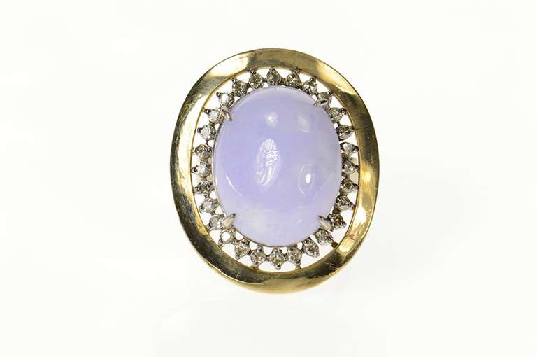 14K Yellow Gold Victorian Lilac Jade Diamond Halo Cocktail Ring