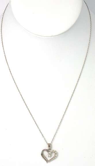 Cute CZ Heart Necklace in Sterling Silver
