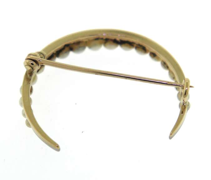 Vintage Seed Pearl Half Moon Yellow Gold Brooch
