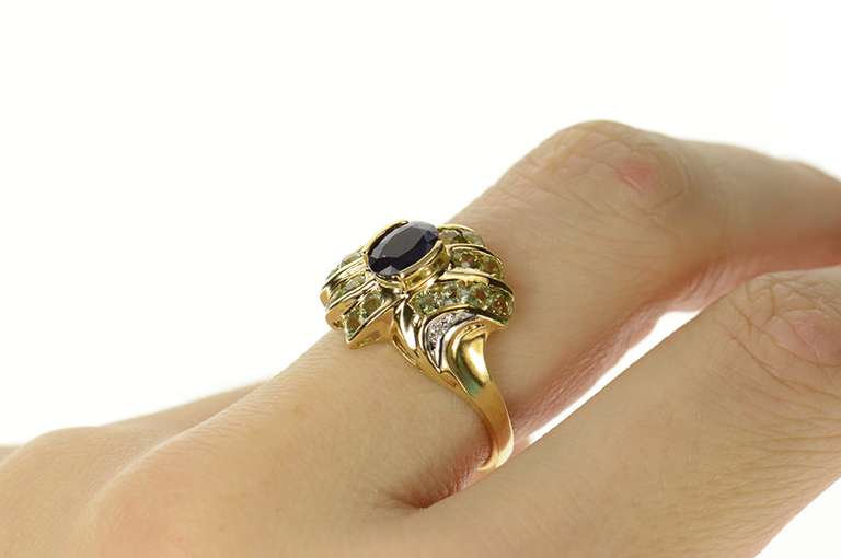 10K Yellow Gold Oval Sapphire Lime Quartz Statement Bypass Ring