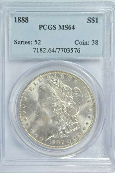 Virtual Gem BU 1888 Morgan Silver Dollar. PCGS MS64