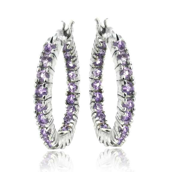 Sterling Silver Amethyst Inside Out Hoop Earrings