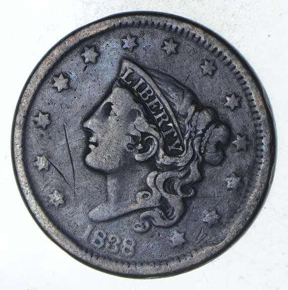 1838 Young Head Large Cent - Circulated