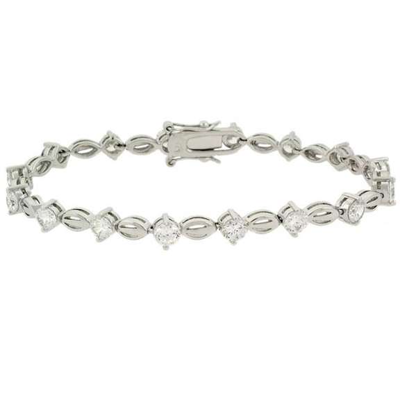Sterling Silver CZ Oval Link Bracelet
