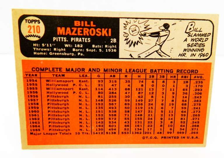 1966 Bill Mazeroski, Pirates Baseball Card
