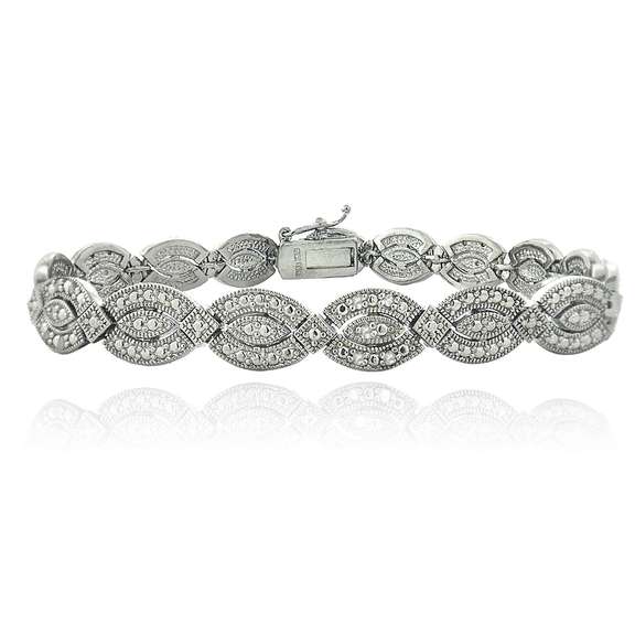 Silver Tone 1/4ct Diamond Marquise Link Bracelet