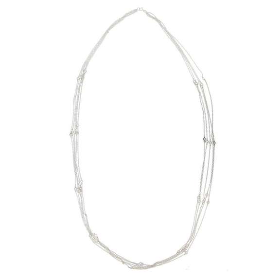 Sterling Silver CZ Station Multi-Strand Necklace, 36 inch