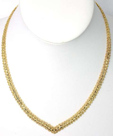 Fancy V Shaped Link Gold Necklace