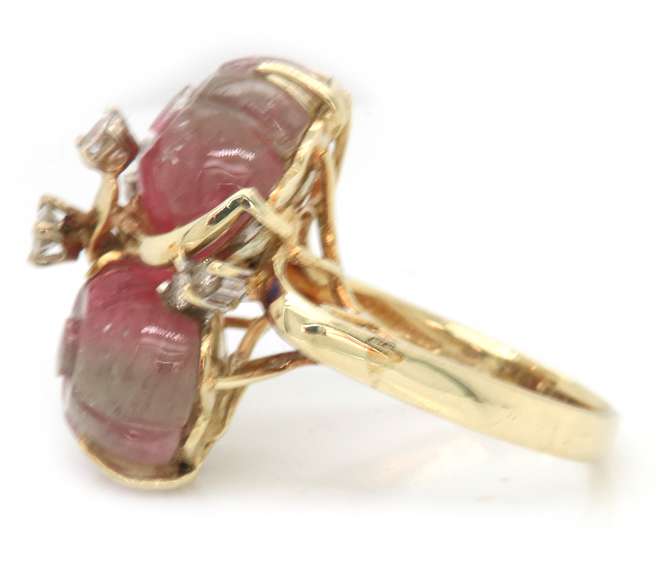 Stunning 14kt YG Watermelon Tourmaline Diamond Accent Ring