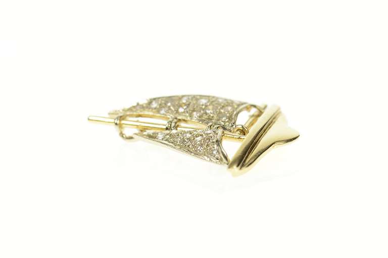 10K Yellow Gold Pave Diamond Sail Boat Ship Nautical Charm/Pendant