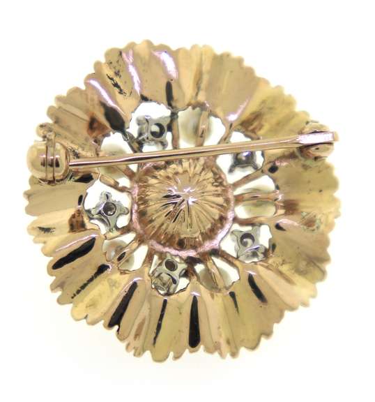 Fabulous 18kt YG Flower Style Pearl and Diamond Brooch