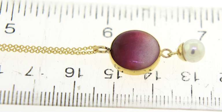 Charming 14kt YG Pink Enamel and Pearl Pendant on Chain