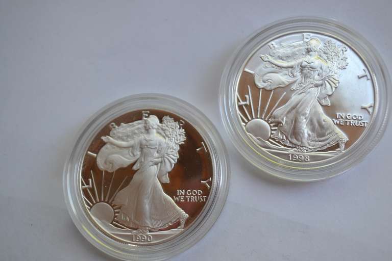 1990 S And 1998 Proof Eagles With Boxs &Papers