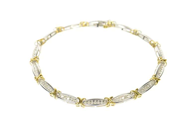 10K White Gold 0.97 Ctw Diamond Two Tone Tennis Bar Link Bracelet