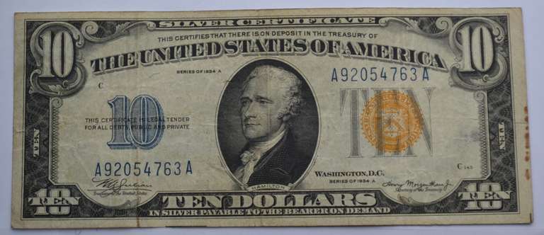 1934 A North  Africa $ 10 Silver Cert Emergency  Issue