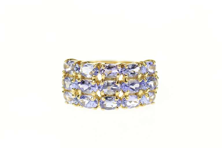 10K Yellow Gold Tiered Oval Tanzanite Squared Statement Ring