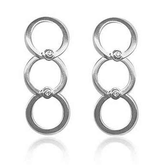 Sterling Silver CZ Three Open Circles Dangle Earrings