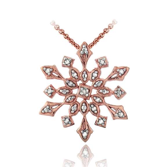 Rose Gold Tone over Sterling Silver Genuine Diamond Accent Snowflake Pendant