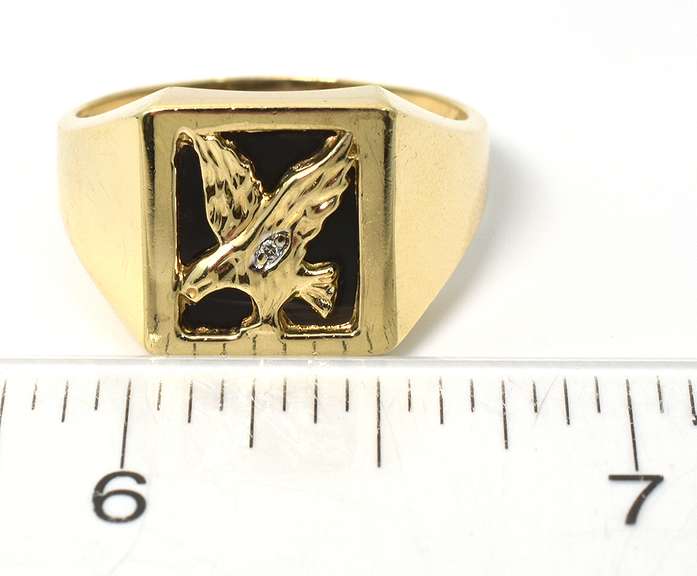 Bold Onyx Eagle Ring in Yellow Gold