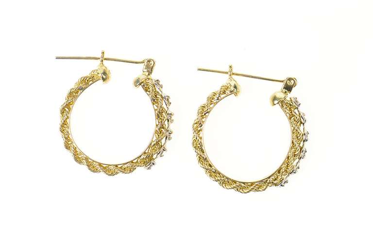 10K Yellow Gold 23.3 Rope Pattern Retro Statement Hoop Earrings