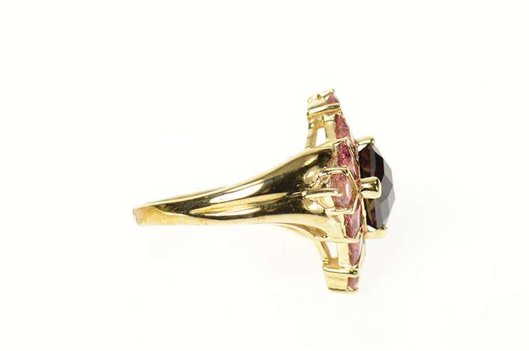 10K Yellow Gold Faceted Cushion Garnet Pink Topaz Halo Ring