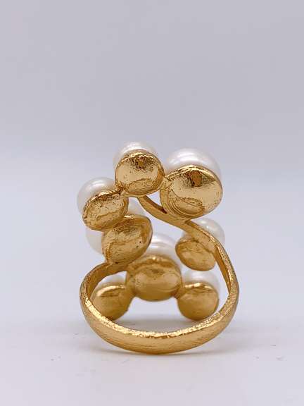 Sterling Silver & Gold Pearl Cocktail Ring