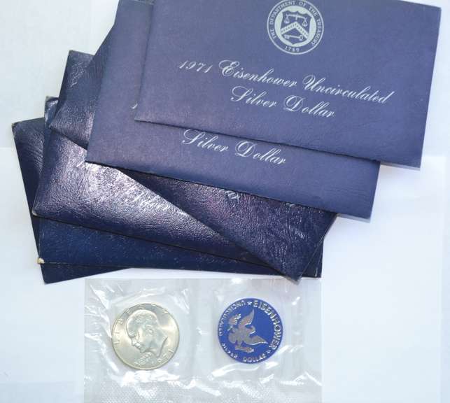 6 1971 S Blue Pack Unc Ike Silver Dollars