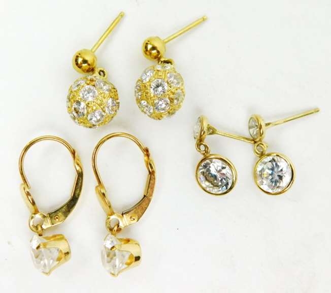 3 Pair of 14K Yellow Gold Cubic Zirconia Earrings