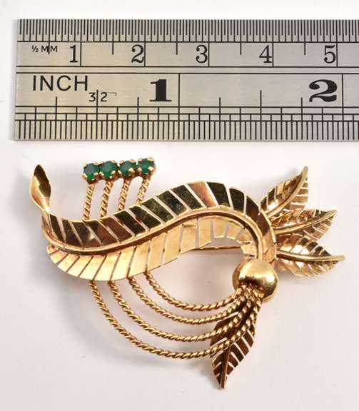Organic 14k Brooch with Emeralds